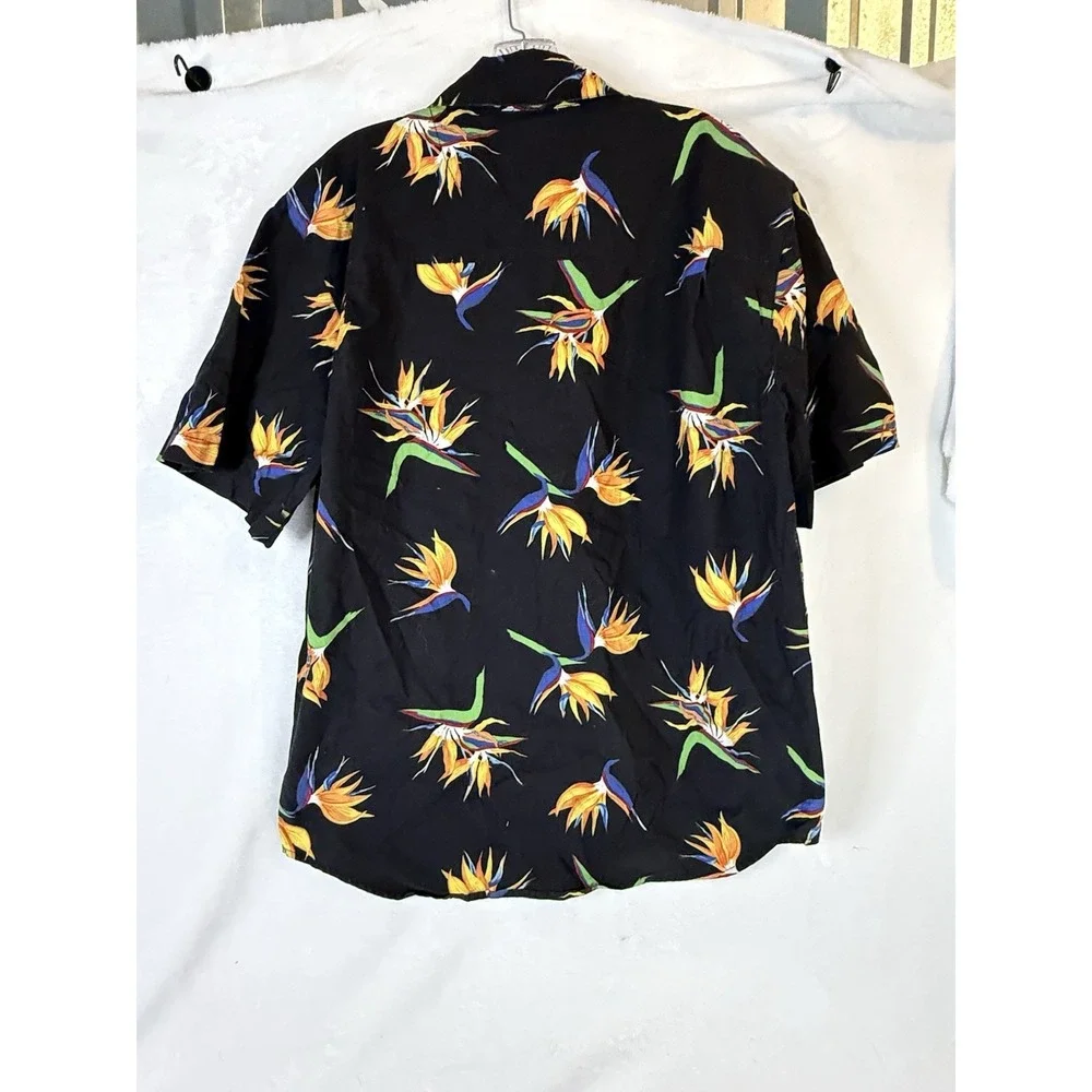 Vintage Roundtree Yorke Hawaiian Shirt M Black‎ Tropical Y2K Resort Vacation